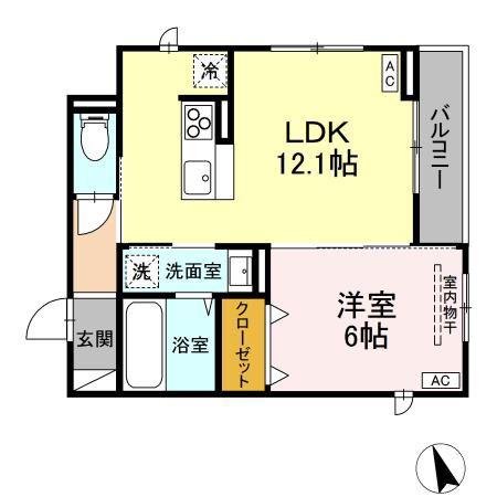 ボヌールK(1LDK/2階)の間取り写真