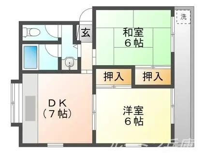 サンフラッツ2 B棟(2DK/2階)の間取り写真