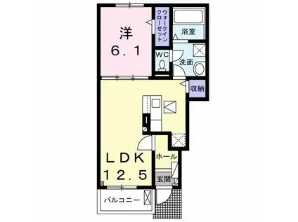 エクシア ドゥーエ(1LDK/1階)の間取り写真