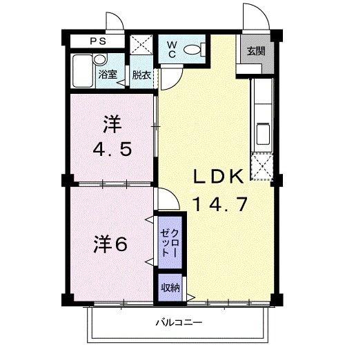シティハイツ渡辺(2LDK/2階)の間取り写真