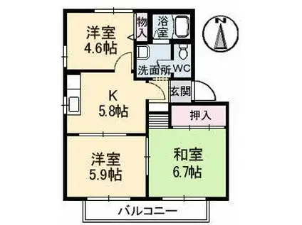 ベルエアE棟(3K/1階)の間取り写真