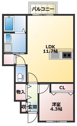 カーサHIRO(1LDK/1階)の間取り写真