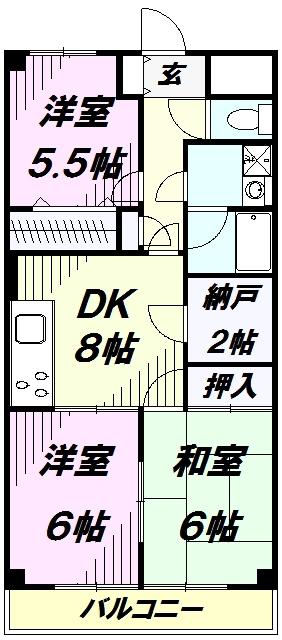 グリーンガーランド所沢2号館(3SDK/3階)の間取り写真