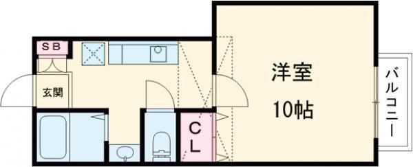 EXSTAGED棟(1K/2階)の間取り写真