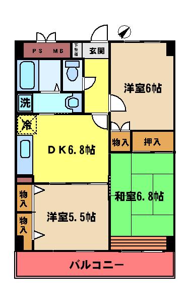 クレオ21マンション(3DK/4階)の間取り写真
