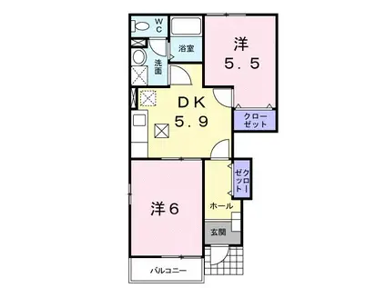 ハーモニーKII(2DK/1階)の間取り写真