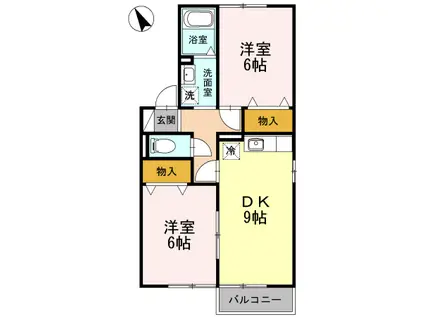 アムールヒルズ(2DK/2階)の間取り写真