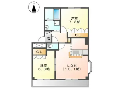 ノイ・ブルク(2LDK/2階)の間取り写真