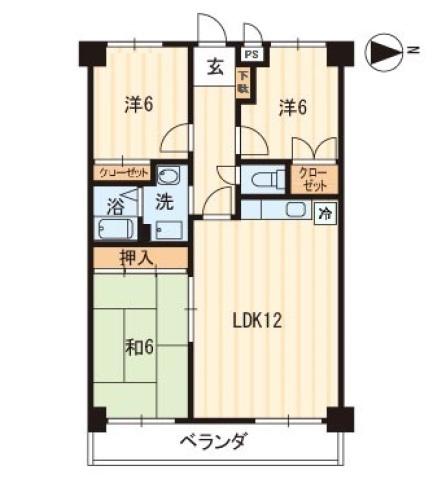 百石ハイツ(3LDK/6階)の間取り写真