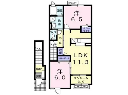 セイバリースペ-スA(2LDK/2階)の間取り写真