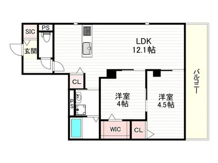 ハイムメゾン長居公園通(2LDK/1階)の間取り写真