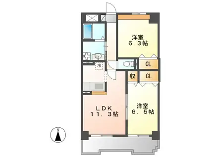 リアライズ稲永駅前(2LDK/1階)の間取り写真