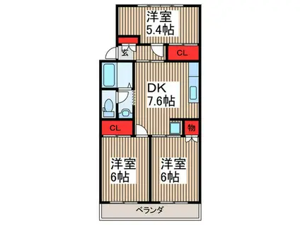 戸田ステーツ(3DK/4階)の間取り写真