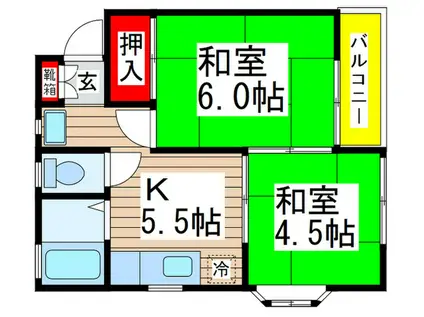 ドミールタカハシⅠ(2K/2階)の間取り写真