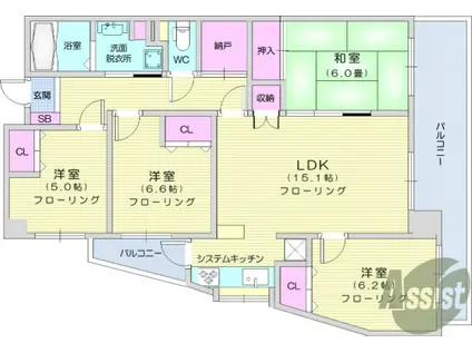コープ野村長町南プレシオ(4SLDK/5階)の間取り写真