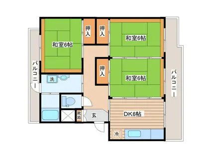 鹿野ハイツ(3DK/4階)の間取り写真