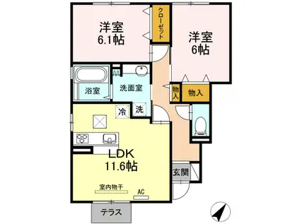 メルヴェール(2LDK/1階)の間取り写真