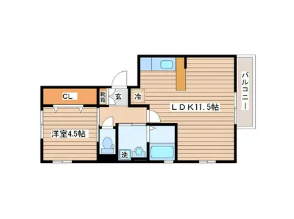 ロータス越路(1LDK/1階)の間取り写真