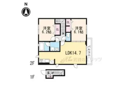 ファミーユ大阪高槻(2LDK/2階)の間取り写真