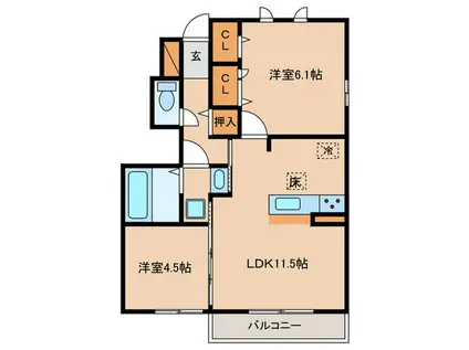 MIMOZA SETA(2LDK/1階)の間取り写真