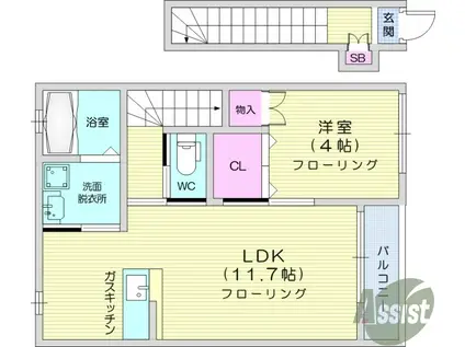 シャトルクレスト向山C(1LDK/2階)の間取り写真