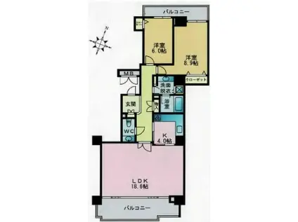 多摩川線 鵜の木 7分 南東向き リフォーム済み 2LDK 更新可(2LDK/4階)の間取り写真