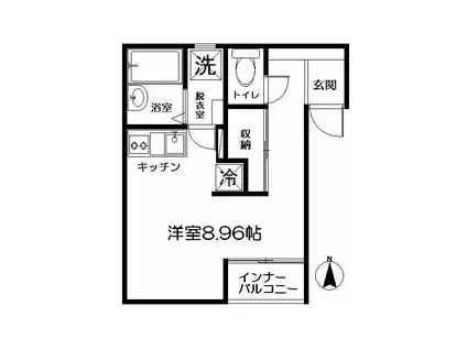 N-フラット(ワンルーム/1階)の間取り写真