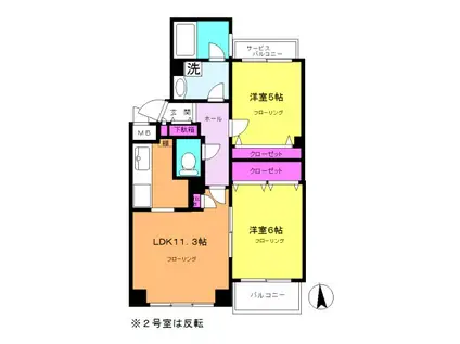 ウッズ青葉台(2LDK/1階)の間取り写真