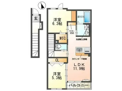 シェルル・ロココモダンII本沢合(2LDK/2階)の間取り写真