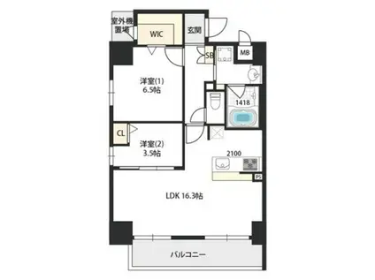 BERN GARDEN UEHONMACHI(2LDK/8階)の間取り写真