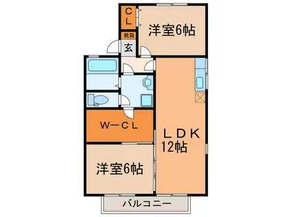 グリーンパーク井上(2LDK/2階)の間取り写真