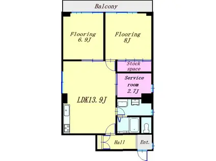 グリュックス白楽(2SLDK/5階)の間取り写真