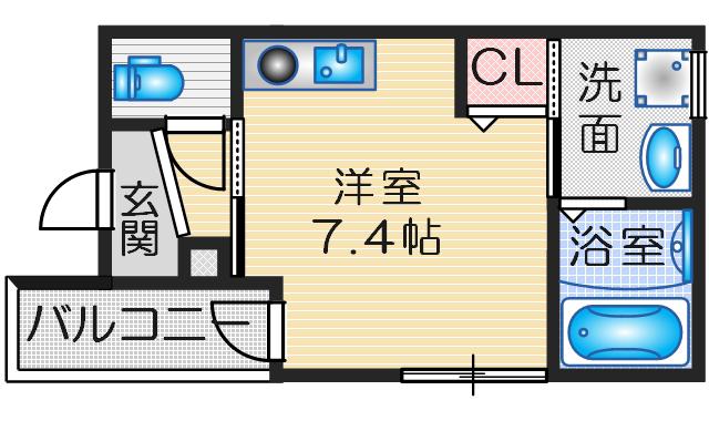 ブランシェ服部(ワンルーム/3階)の間取り写真