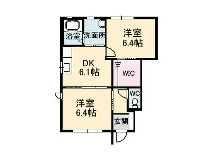 ウィングス緑井B棟(2DK/1階)の間取り写真