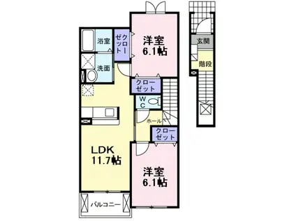 イノセントコートA棟(2LDK/2階)の間取り写真