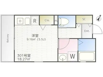 グランビル中野白鷺(ワンルーム/3階)の間取り写真