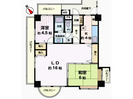 メイツ武蔵浦和(2LDK/2階)の間取り写真
