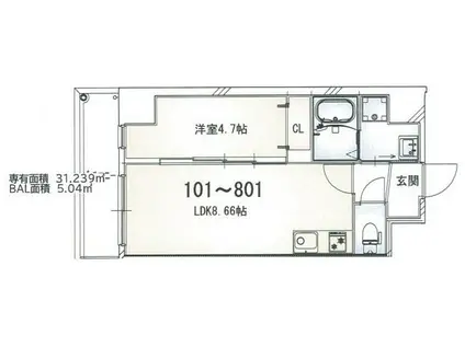 FREEDOM RESIDENCE 藤井寺岡(1LDK/4階)の間取り写真