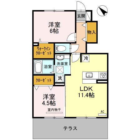 コンフォルタ B棟(2LDK/1階)の間取り写真