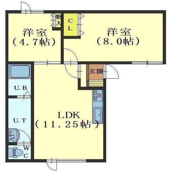 ウィング桔梗(2LDK/2階)の間取り写真