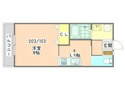 アモロッソ中央(1K/1階)の間取り写真