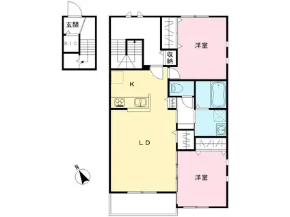 NOVガーデンハウス谷田部 FG棟(2LDK/2階)の間取り写真