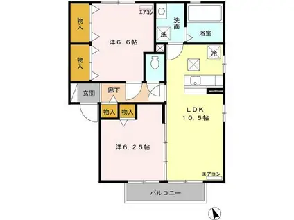 D-ROOMメゾン・ド・ペッツ アルル101(2LDK/1階)の間取り写真