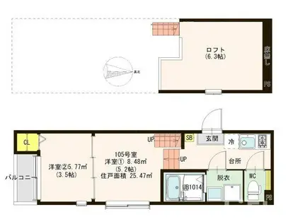 コルザ福住(2K/1階)の間取り写真