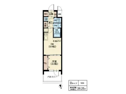 リッツ新大阪プレミアム(1DK/2階)の間取り写真