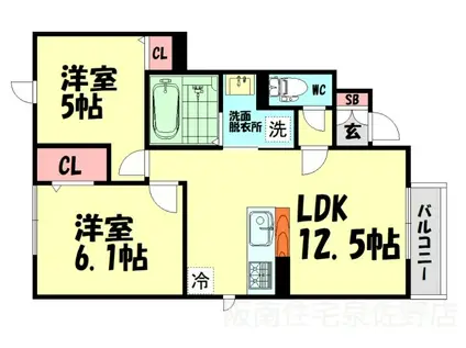 南海本線 樽井駅 徒歩19分 2階建 築11年(2LDK/1階)の間取り写真