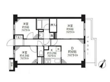 グランドゥール上石神井(3DK/3階)の間取り写真