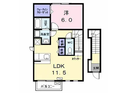 ラフィネ幸(1LDK/2階)の間取り写真