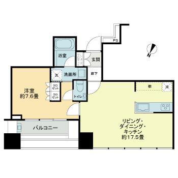 プレミストタワー白金高輪(1LDK/19階)の間取り写真