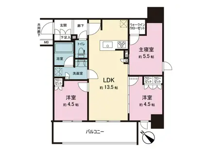 ネベル横浜関内(3LDK/6階)の間取り写真